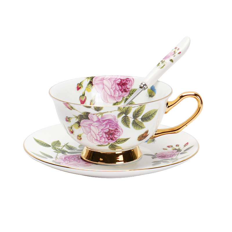 Taza y platillo de café de porcelana taza y platillo de cerámica estilo europeo Oro Negro taza de té Flor de alta calidad juego de té de la tarde caja de regalo