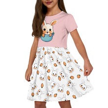 新款女童连衣裙圆领短袖亚马逊国际站儿童裙子兔子音符短袖裙代发