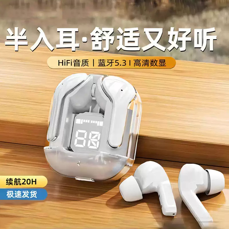 (Flash Sale Exclusive) Magic Sound Hk6 Transparent Headphones Digital Display Wireless Bluetooth In-Ear Headphones