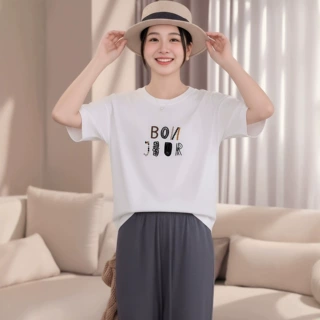 新款新疆长绒棉 T 恤女字母印花短袖百搭柔软打底衫货源源头工厂