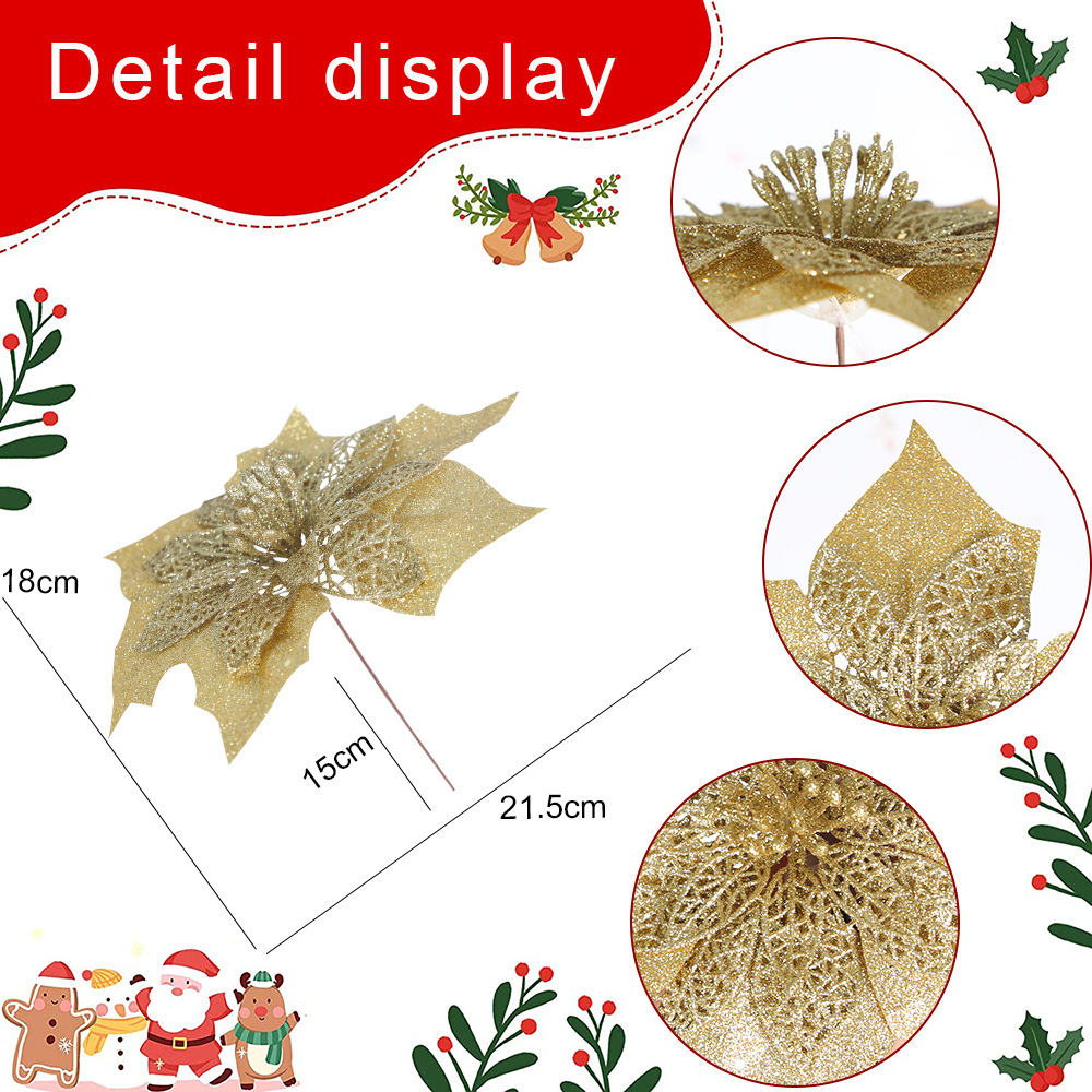 Natale nuovo oro rosa fiore di Natale albero di Natale decorazione accessori Natale festa layout cavo fiore artificiale di Natale_voghion.com