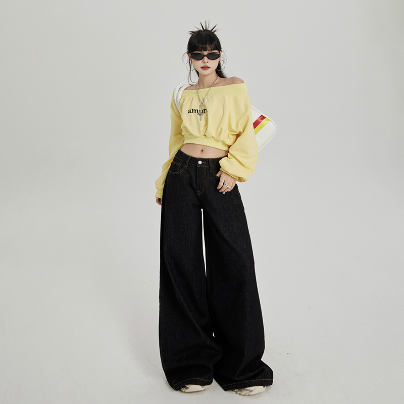 [Today Yin] 2-color Retro High Waist Loose Wide Leg Pants Hanging All-match Straight Jeans & Long Pants