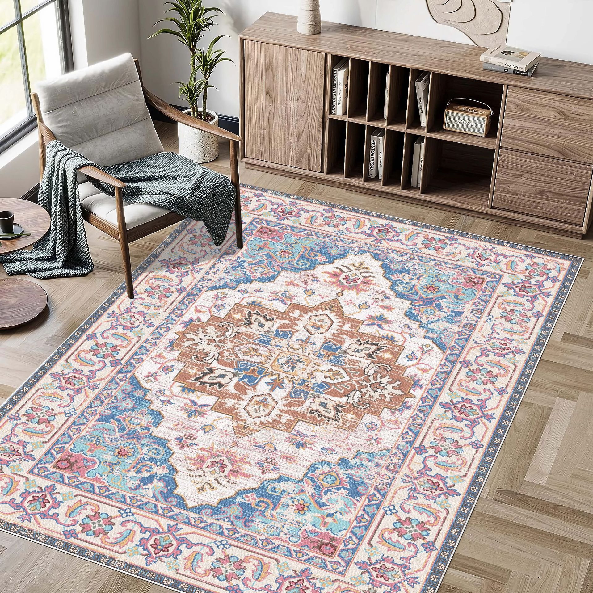 Ethnic soft carpet made of faux fur for living room