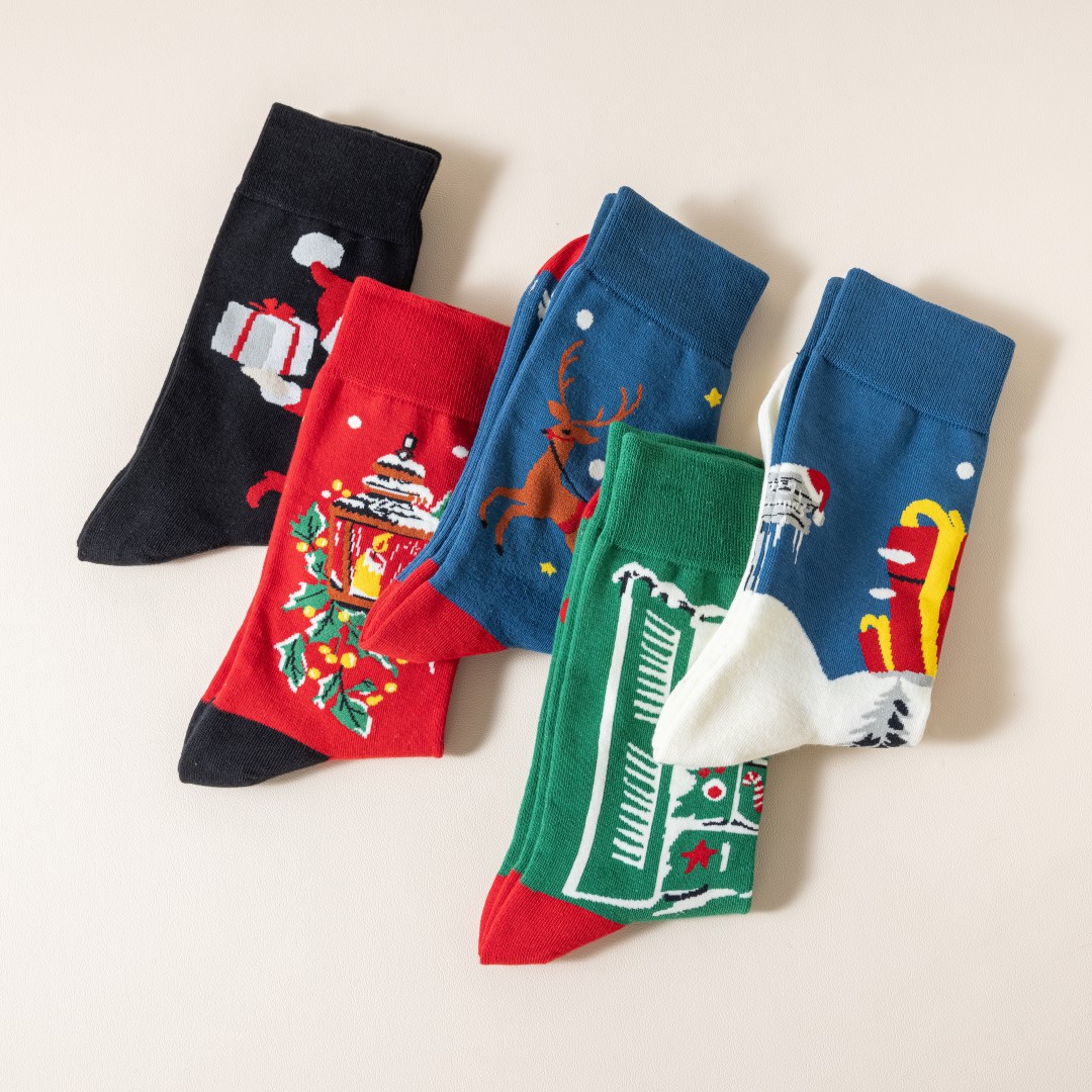 Chaussettes colorées de Noël Chaussettes mi-hautes en coton Chaussettes décontractées originales_voghion.com