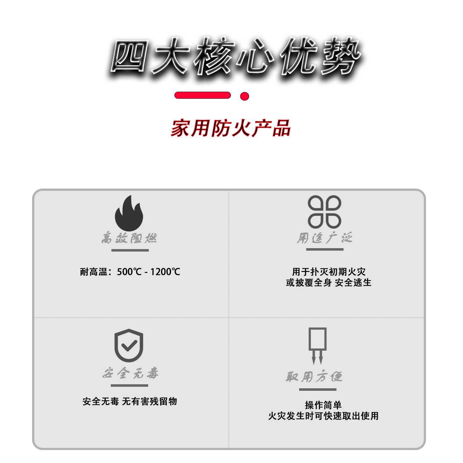 Thickened Fire Blanket 1m × 1m Certified for Fire Protection, Available in Multiple Specifications, Fire-Resistant and Flame-Retardant, for Home Emergency Protection and Escape