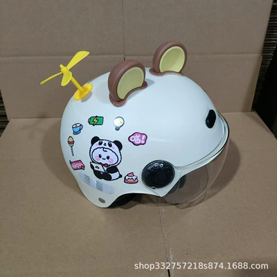 battery car safety helmet, Motosiklet kaskı (dəbilqə) - white-black-and-white-bear-transparent-mirror-brown-bear-ears-yellow-windmill-3c-certified-1-6-years-old-j02