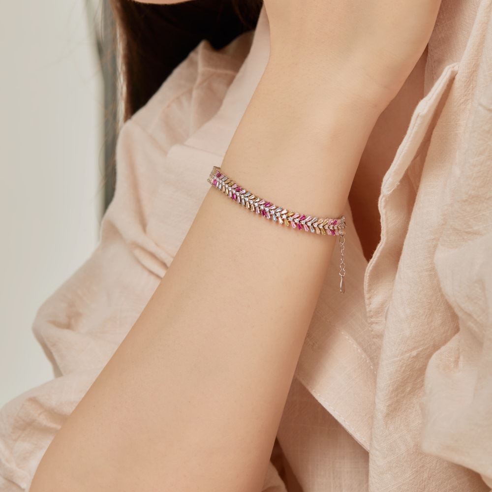 12g Weight Zircon Inlay Material Bracelets Classification 1 Piece Quantity Daily, Street Occasion 925 Sterling Silver Material Water Droplets, Heart Shape, Flower Pattern Women's Gender Inlay Design IG Style, Shiny Style 925 Sterling Silver Bracelets IG Style Shiny 3