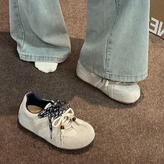 圆头丑萌复古小众德训鞋女2025年新款内增高透气休闲运动阿甘板鞋