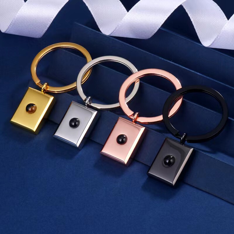 Cross-Border New Square Brand Keychain Colorful Photo Projection Customization Can Be Made in 100 Languages ​​I Love You Necklace