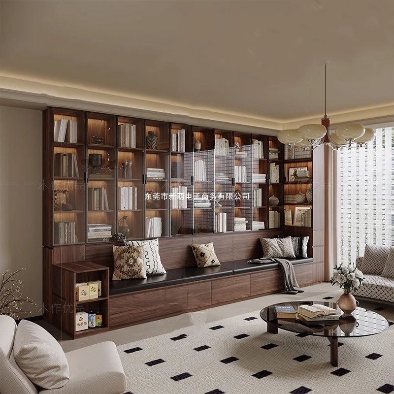 Medieval Style Living Room Bookcase Integrated into the Entire Wall to Remove the Living Room French Retro Card Holder Integrated Solid Wood Full Wall Bookcase