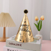 The new light luxury style laser hot gold tapered hair ball birthday hat gold card party birthday decoration hair ball triangular hat