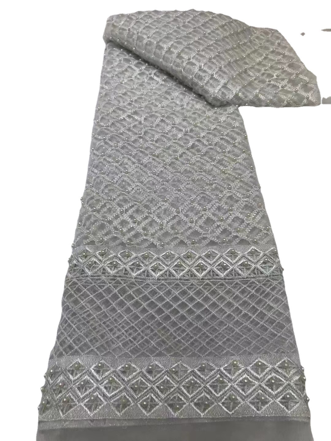 Rejilla de cuentas bordado malla de dos tonos bordado transparente encaje tela fiesta vestido de noche vestido de boda tela JX2699