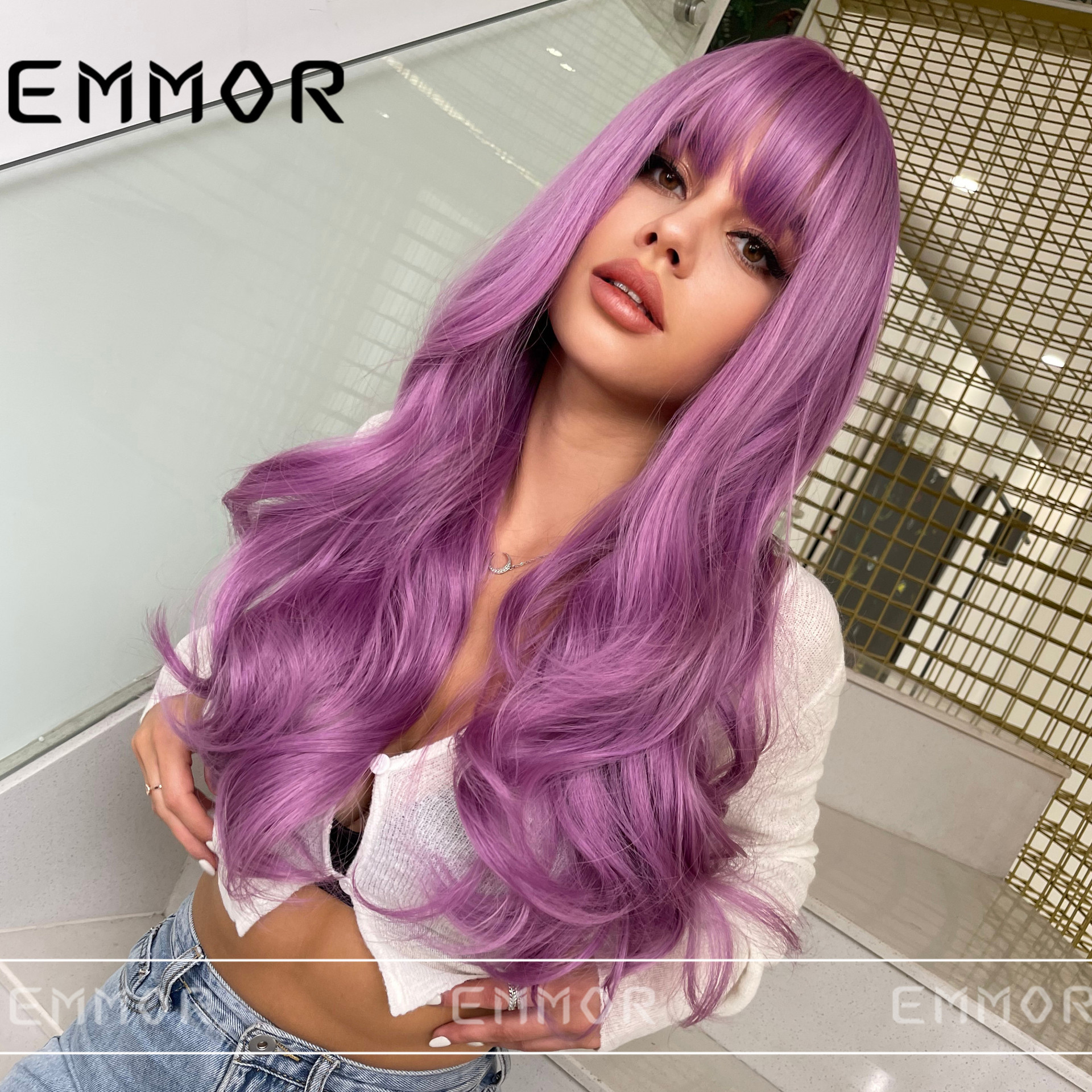 Peluca de pelo largo y rizado, colorida, con flequillo, para cosplay, Halloween, Navidad, peluca natural y esponjosa para toda la cabeza