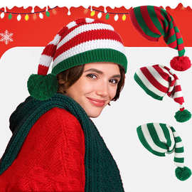 热销圣诞针织帽亚马逊冬季毛线帽欧美宽条纹巫师帽节日氛围感礼物