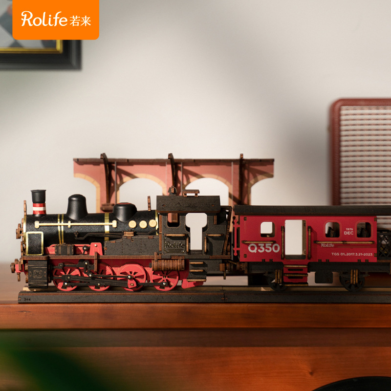 Rollife Ruo Lai tren de vapor bloques de construcción de madera ensamblados modelo de juguete 3d rompecabezas tridimensional niño adulto