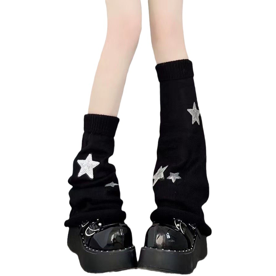 Y2g cultura asiática JK calcetines mujeres negro largo becerro calcetines de punto estrella pierna cubierta caliente chica pila calcetines marea