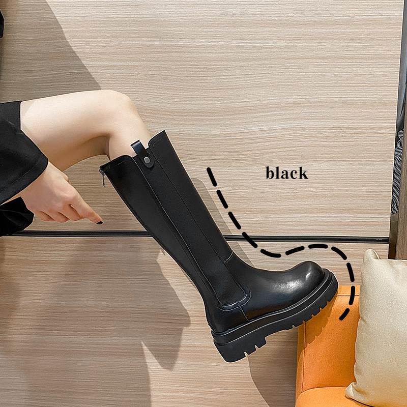 2024年秋新作 レディース ライダーブーツ ハイブーツ ロングブーツ 膝丈以下 厚底 マーティンブーツ
