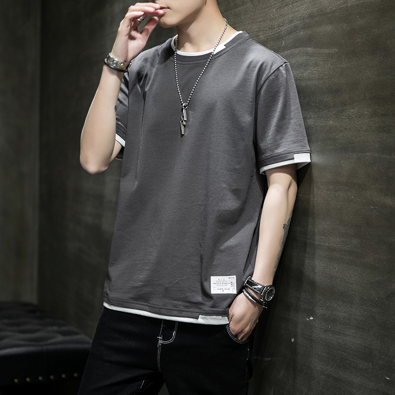 Short-Sleeved T-Shirt Men's 2022 Summer Youth Korean Style Casual Fashion Loose Round Neck Large Size Half-Sleeved Bottoming Shirt Trendy