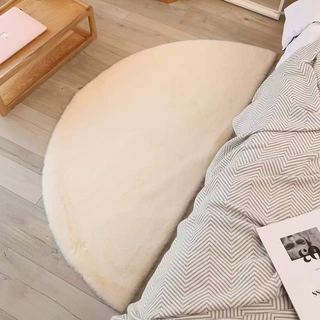 家用仿兔毛地毯椭圆卧室床边毯女生房间异形床前半圆短绒舒适地垫