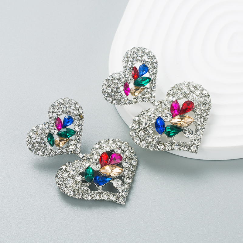 European And American Fashion Exaggerated Multi-layer Heart-shaped Rhinestone Earrings display picture 8