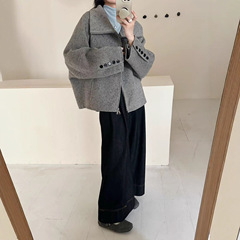 大翻领短款毛呢外套女2025秋季新款宽松显瘦设计感小众高端大衣女