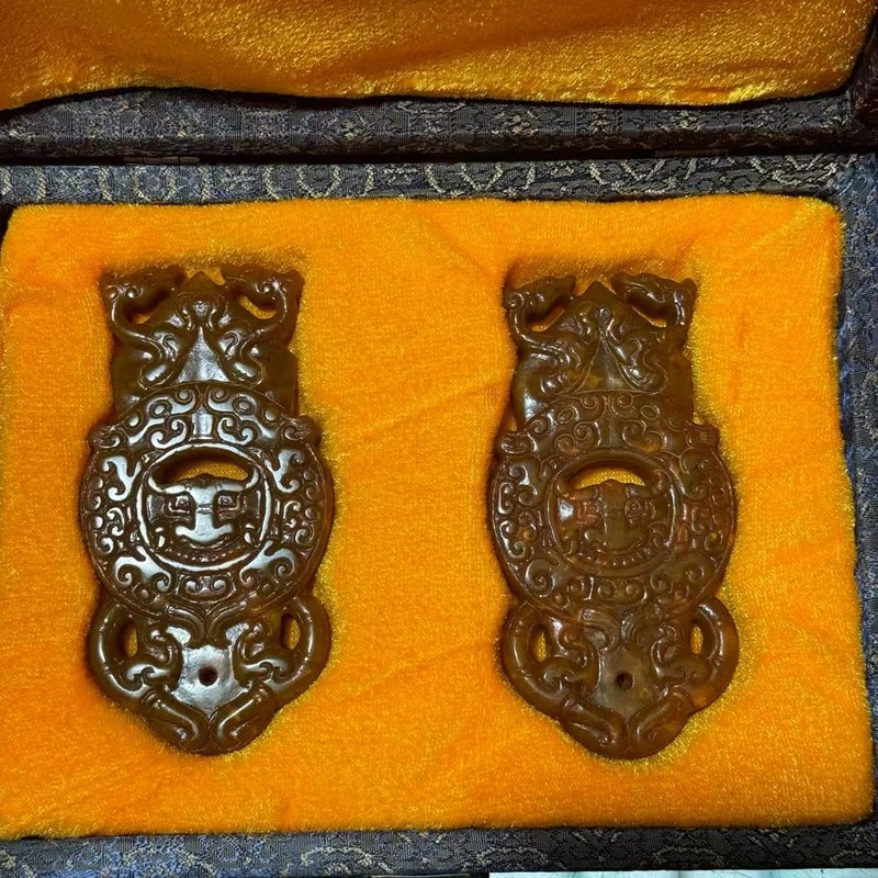 直播供货仿古做旧工艺品岫玉做旧 古风配饰 福字吉祥套盒玉牌批发|undefined