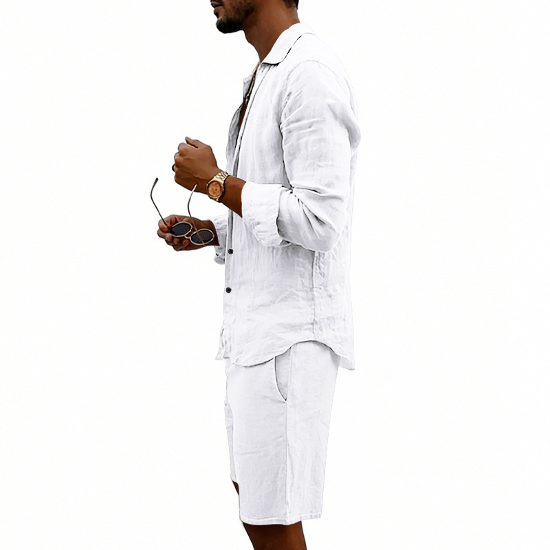 Herren Leinenhemd Und Shorts Set Sommer Freizeit Strand Outfit_voghion.com