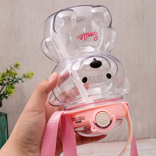 Hobbyist Large Capacity Cute Cartoon Bear Plastic Water Cup Fashionable Portable Plastic Straw Cup Manufacturer Wholesale