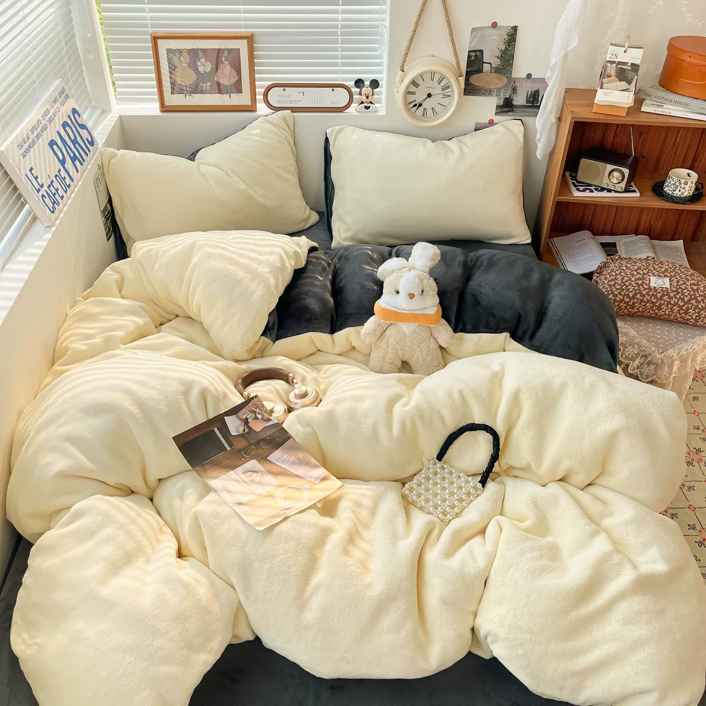 ins冬季双面绒加厚新款牛奶绒四件套被套学生宿舍三件套床上用品4