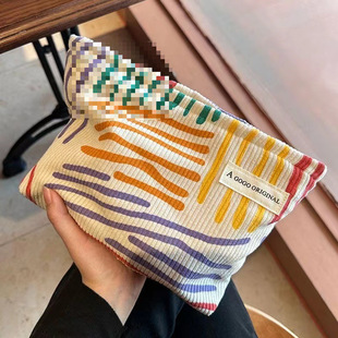 Canvas Bag Skincare Storage Ins Stripe Travel Contrast Color Niche Travel Toiletry Bag Cosmetic Bag Portable