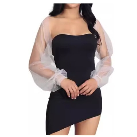 欧美薄款单层长袖网纱袖套披肩短款白色黑色新娘结婚小坎肩配饰女