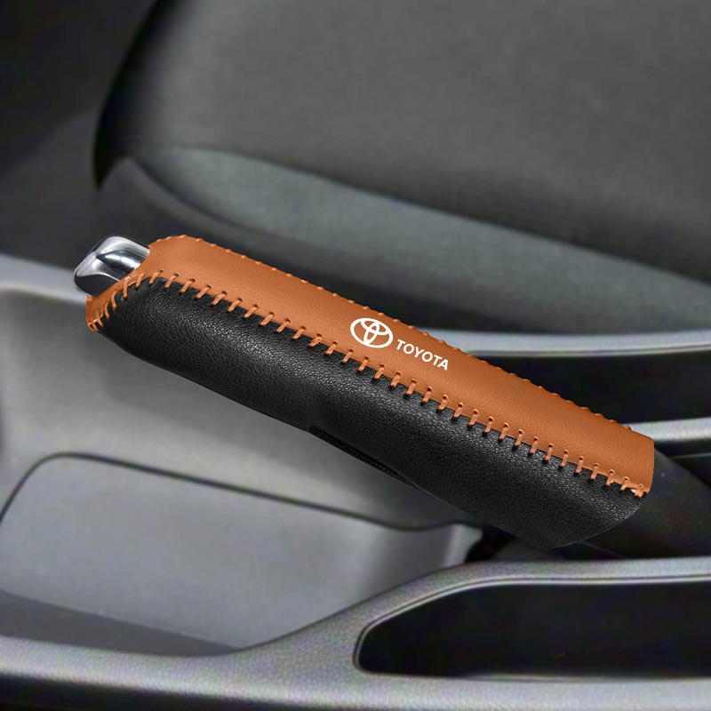 Toyota – Sürətlər qutusu və əl tormozu başlıqları for Toyota Corolla - toyota-handbrake-cover-brown-stitching