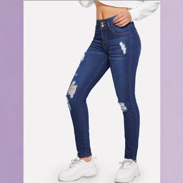 Suministro transfronterizo 2020 AliExpress primavera nuevo elástico rasgado slim fit Denim pantalones ajustados para las mujeres