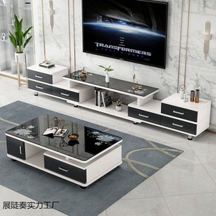 Tempered Glass Retractable Tv Cabinet Coffee Table Combination Set Simple Modern European Style Small Apartment Living Room Tv Cabinet
