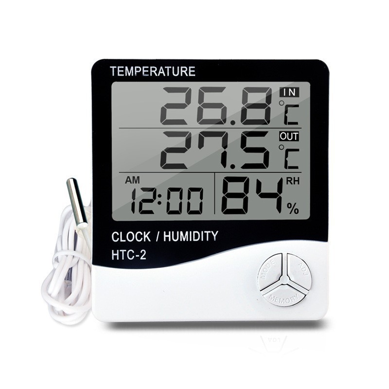 Termómetro interior e higrómetro HTC-2 de alta calidad para interiores y exteriores, reloj despertador, pantalla de doble temperatura para el hogar, termómetro electrónico con sonda image 5