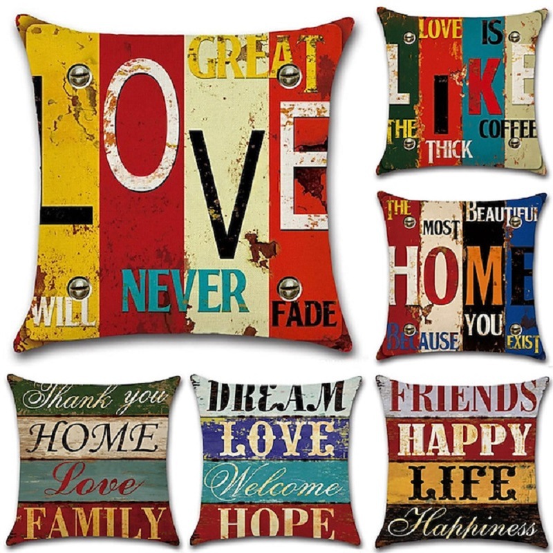 Retro love letter linen hug pillowcase h...