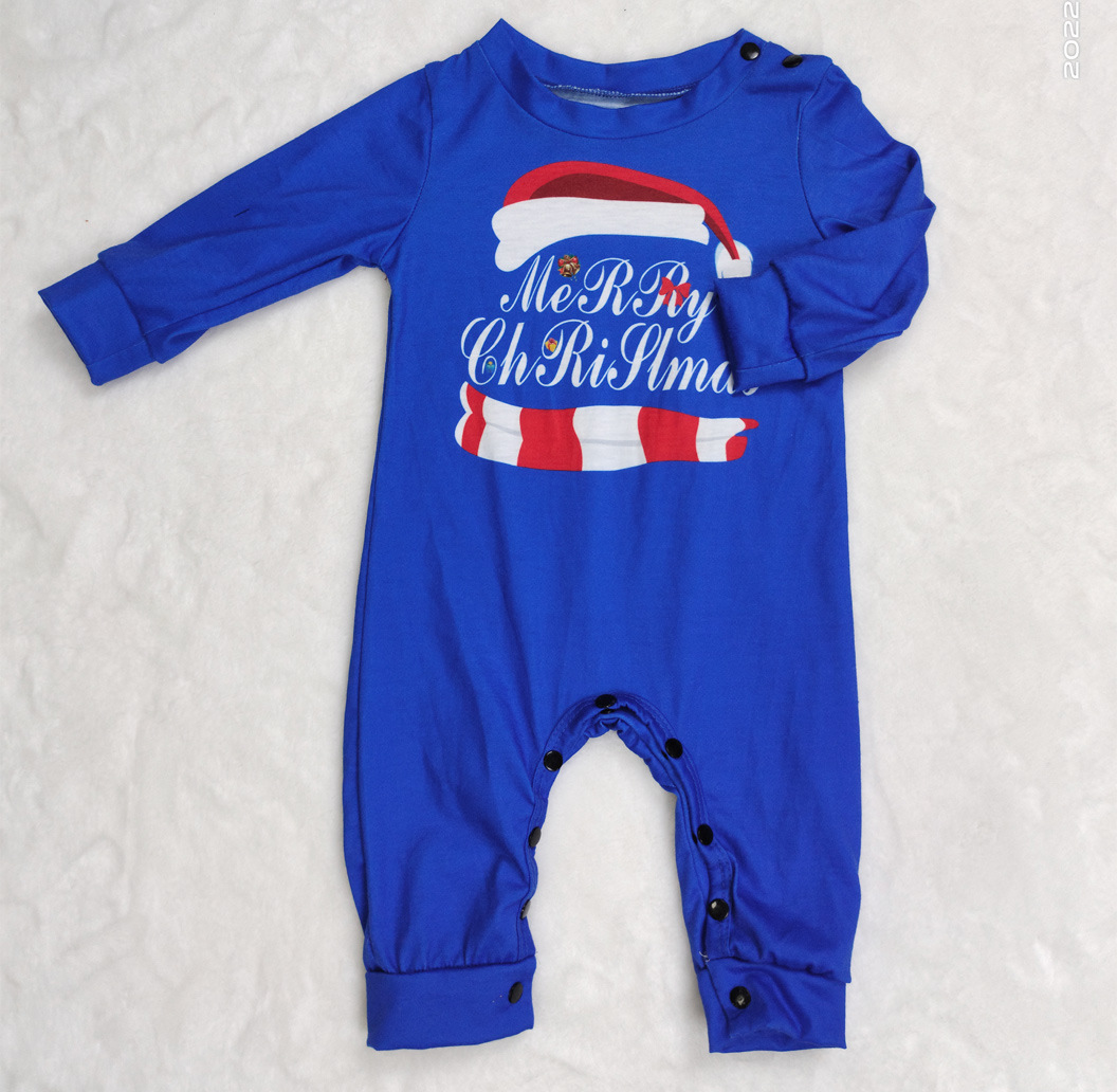 Christmas Striped letter-print home suit pajamas suit Santa hat family suit_voghion.com