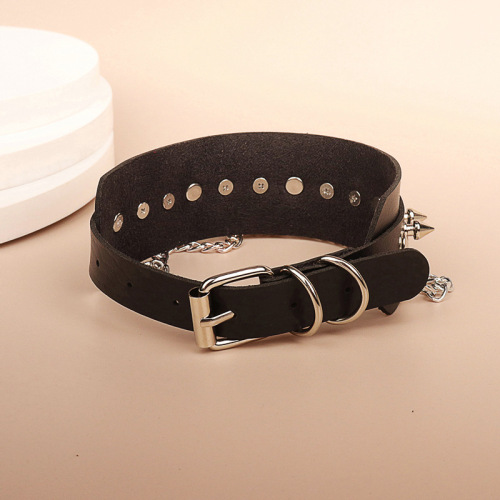 European and American punk gothic dark leather collar personalized irregular rivet chain PU necklace choker