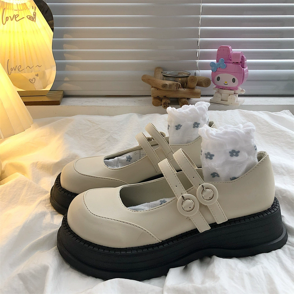 Обувь для девочек во французском стиле, женское летнее новое платье Мэри Джейн на толстой подошве, элегантное платье с мелким ртом и круглым носком, 2022