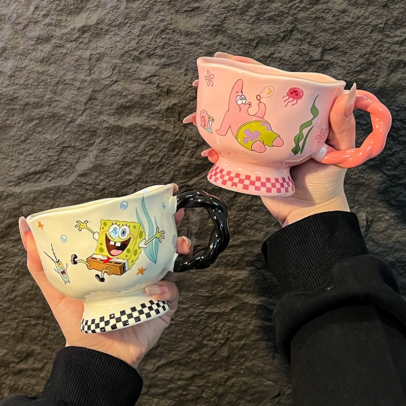 Ceramic mug (SpongeBob) 360 ml, cute children's cup with decorative handle, gift box