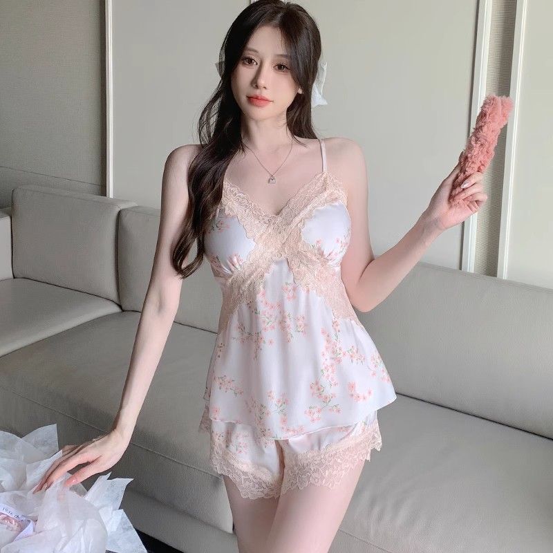 SKU图_锻面丝绸套装-樱花粉蕾丝款