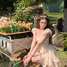 【原版T花 】甜美海边碎花短裙油画感蝴蝶结夏日连衣裙
