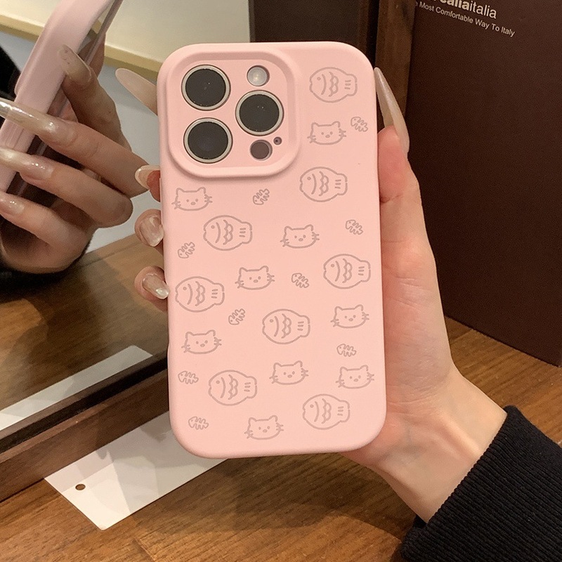 ライン子猫魚 Apple 16 携帯電話ケース 13 模造液体 iPhone 15 楽しい 14 漫画 12 ソフト 11|undefined