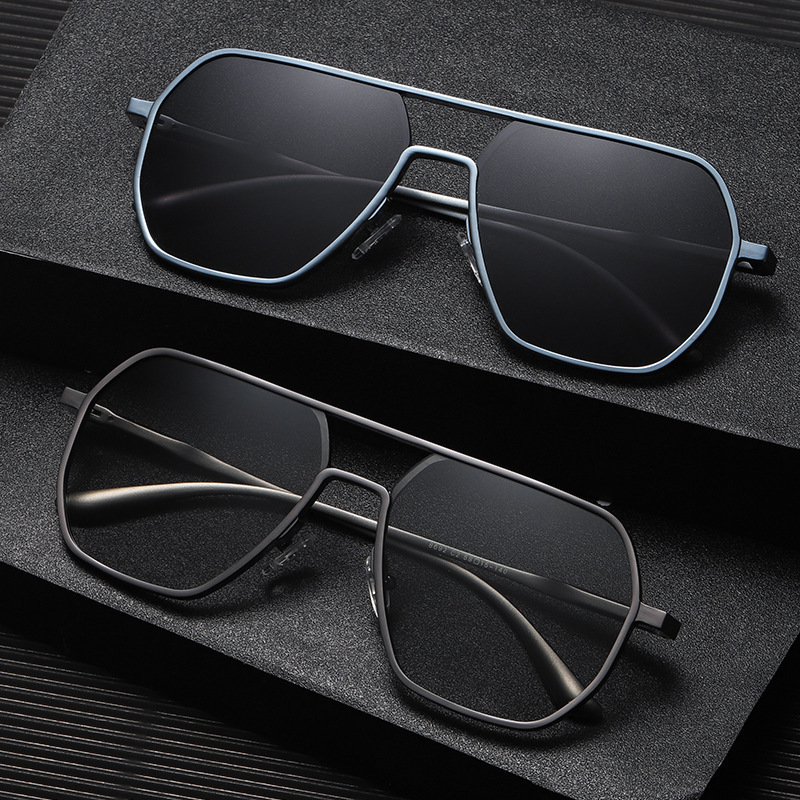 2022 Aluminum-Magnesium Polarized Sunglasses, Photosensitive Day and Night Dual-Use Color-Changing Lenses, Double-Bridge Unisex Sunglasses for Outdoor Protection