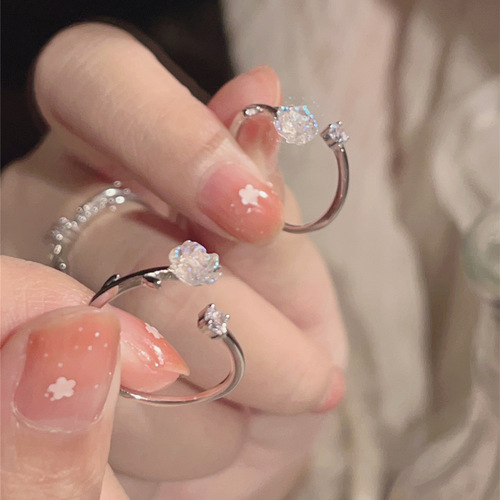 New camellia ring ins girl romantic French open index finger ring bestie niche design trendy hand jewelry