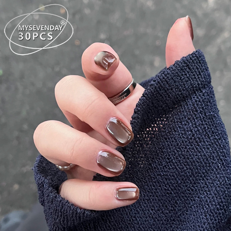 New Year Explosions Wear Armor Advanced Sense Deep Cafe Cat's Eye Wearable Nail Armor Short Spice Girl Pure Nail Armor