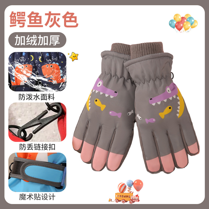 卸売子供用漫画柄滑り止め手袋、裏起毛厚手保温手袋、アウトドアスポーツ防水滑り止めスキー手袋