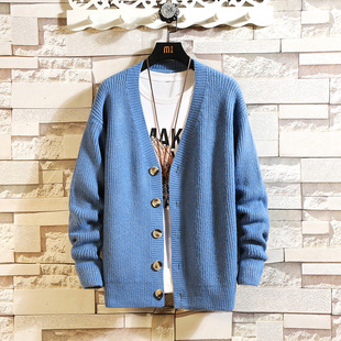 2022 autumn and winter foreign trade new solid color long sleeve sweater men's V-neck cardigan coat