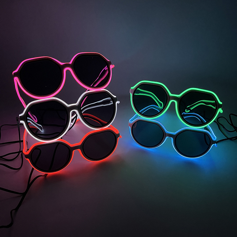 Gafas luminosas LED Barra KTV Equipo nocturno Gafas EL Gafas luminosas Oval Retro Moda Tinta Espejo