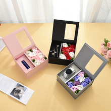 七夕透明开窗玫瑰花口红包装盒创意香皂花首饰礼品盒生日礼物盒